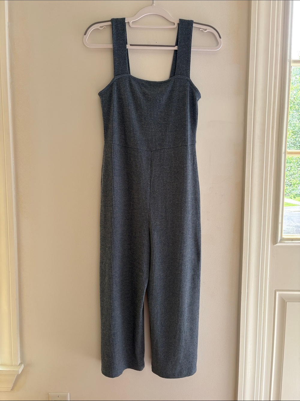 Sleeveless Ribbed Jumpsuit in Denim Blue